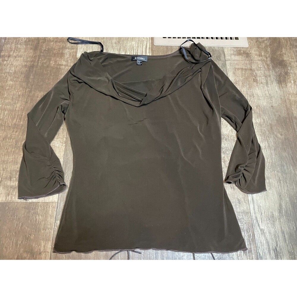 B. Works Byer California Top Womens Large L Brown Long Sleeve USA Made Stretchy